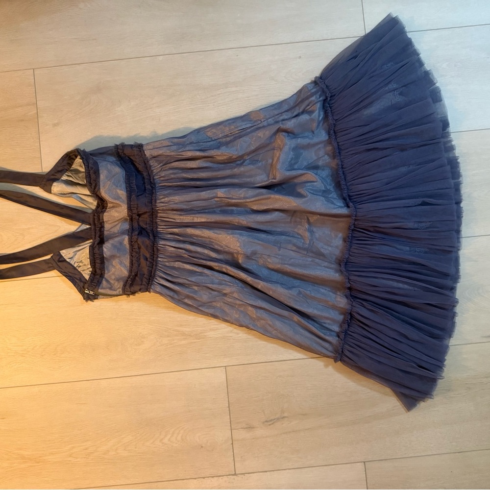 Sleeveless Flower Waist Tulle Hem Dress - Purple - Picture 4 of 5
